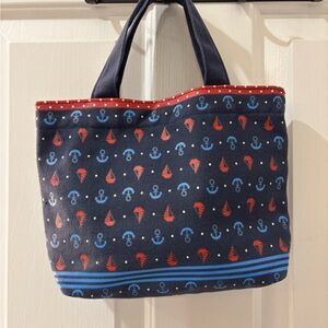 2/$15 Cutest mini Tote Nautical Canvas bag with Red and Blue Accents 26x20x6cms